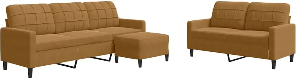 vidaXL Set de canapele cu perne, 3 piese, maro, catifea