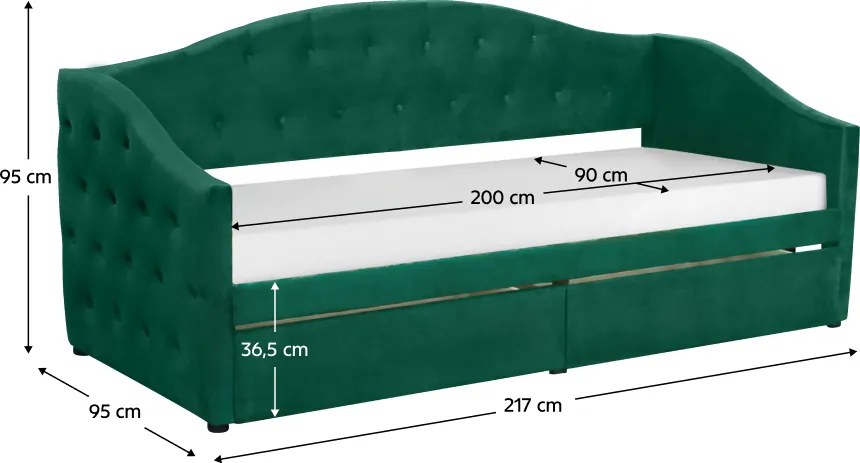 Pat cu spaţiu de depozitare, 90x200, ţesătură Velvet catifea, ZASKA