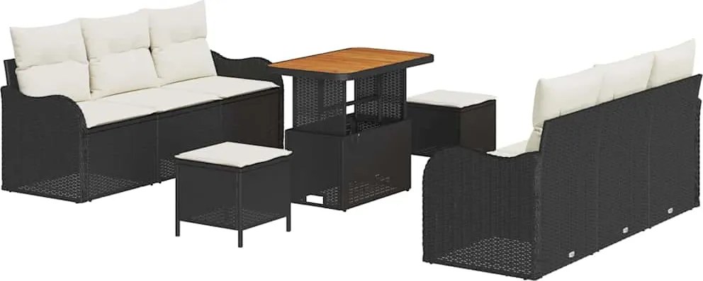 vidaXL Set de canapele pentru grădină cu pernă 9 pcs Negru poliratan