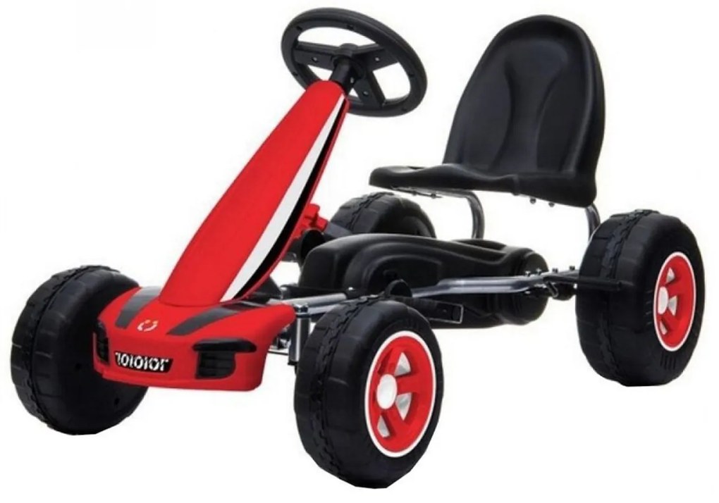 Kart cu pedale pentru copii NOVOKIDS® Fever Kart PRO, Carena, Structura metalica, Frana de mana, Scaun Ajustabil, Mers cu spatele, Rosu