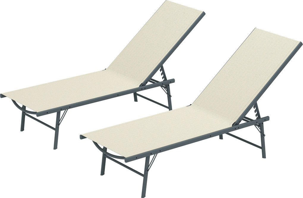 Outsunny Set de 2 șezlonguri pliabile din textilenă șezlong pentru grădină exterior reglabil 54 x 164 x 84 cm crem | Aosom Romania