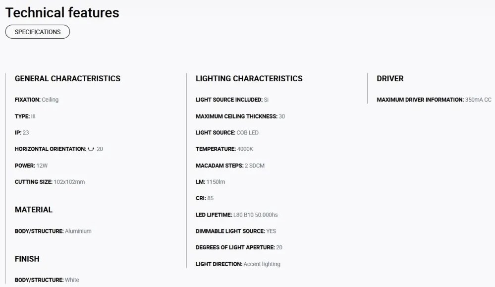 Spot LED incastrabil NANO COLIN-1 White recessed with frame 7-13W 4000K 20°