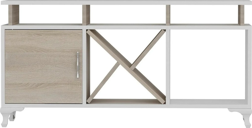 Comoda TV AY, alb/stejar, PAL melaminat, 120x30x54 cm