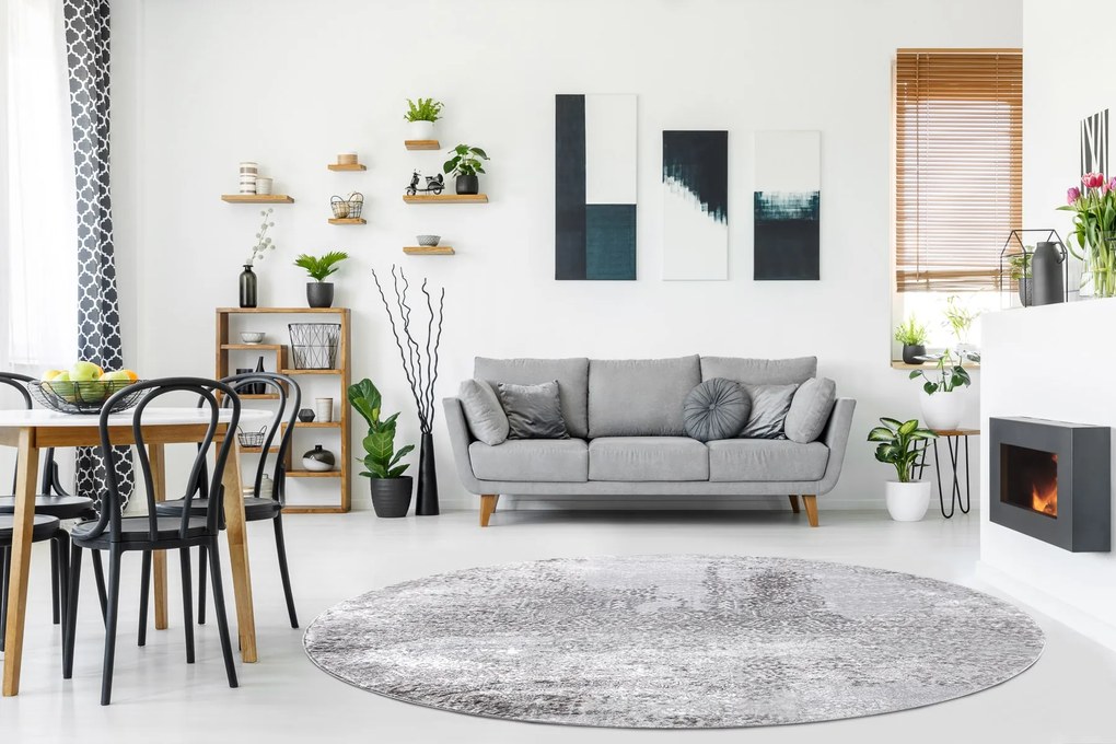 Covor MEFE modern Cerc 8731 Vintage - structural două niveluri de lână gri