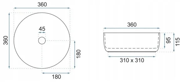 REA-U18918 - Lavoar pe blat SAMI Ø 36 cm, ceramică, alb lucios