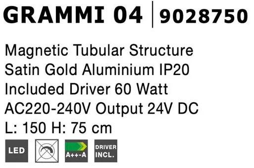 Sistem tubular magnetic-decorativ GRAMMI 03 H-75cm, auriu satinat