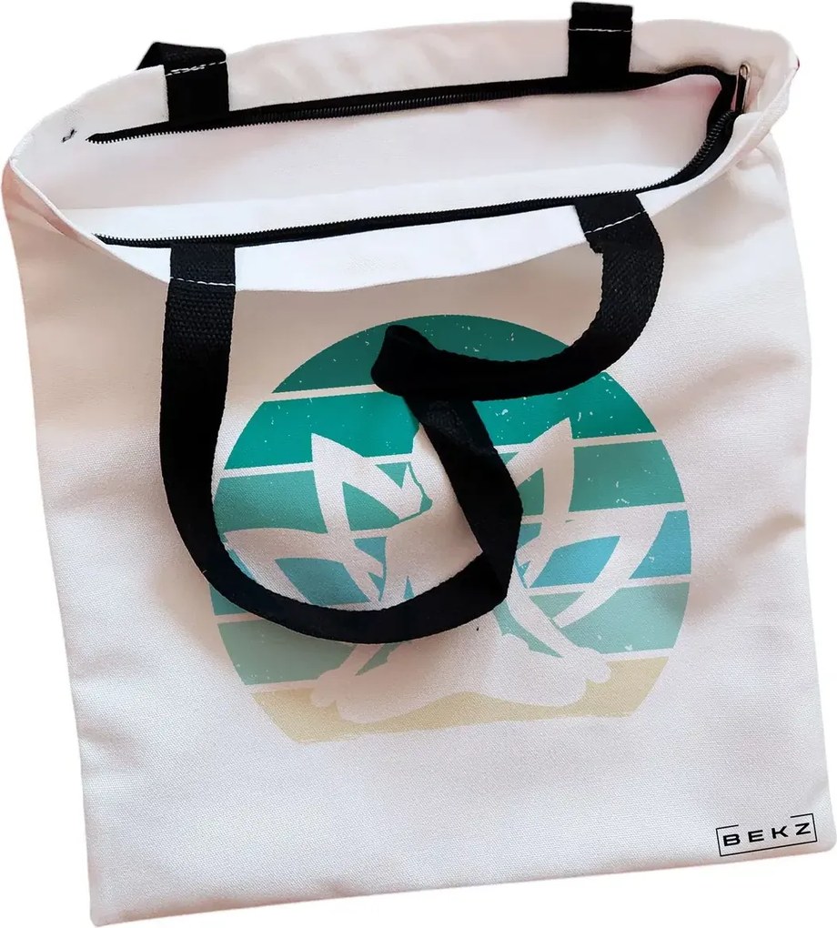 Sacosa de Panza pentru Cumparaturi, Geanta Tote, Yoga 19, Cu fermoar, 38x34.5 cm, Alba, BEKZ®