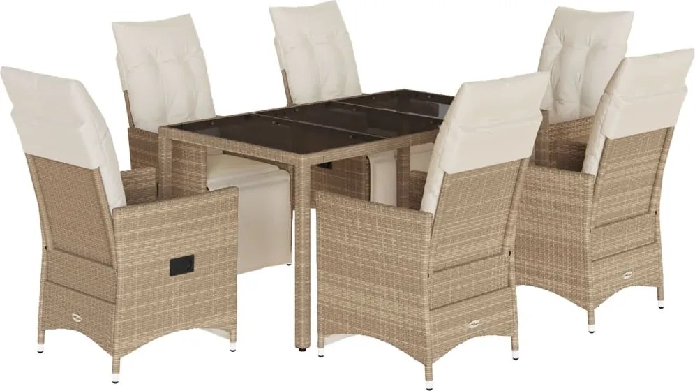 vidaXL Set bistro de grădină, 7 piese, cu perne, bej, poliratan