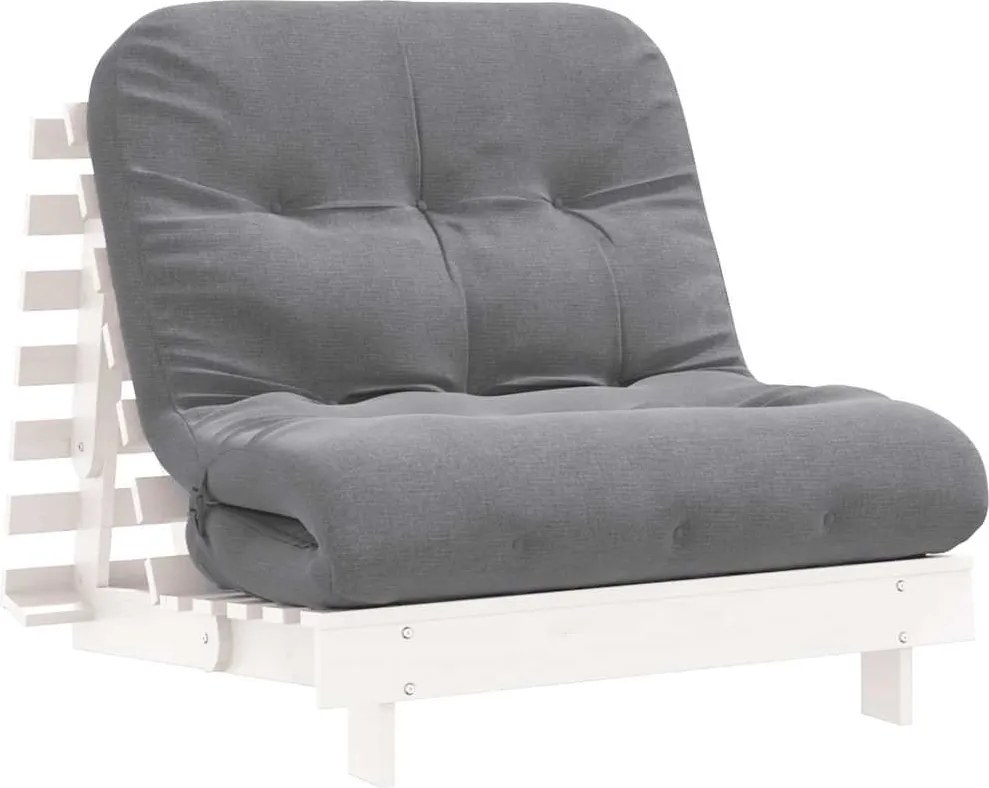 vidaXL Canapea futon cu saltea, alb, 90x206x11 cm, lemn masiv de pin