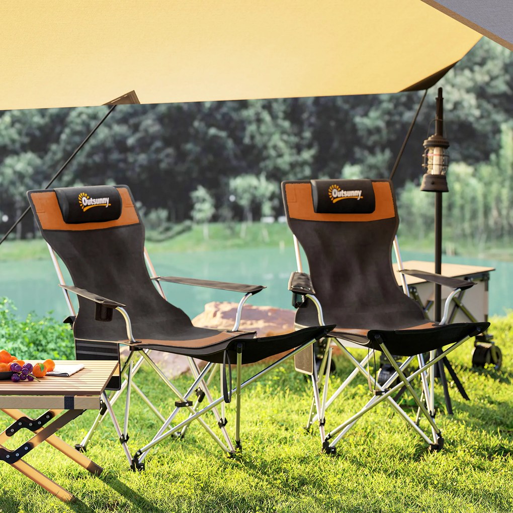 Outsunny Set de 2 Scaune de Camping Pliabile cu Suport pentru Picioare Detașabil, 82x100x88 cm, Negru | Aosom Romania