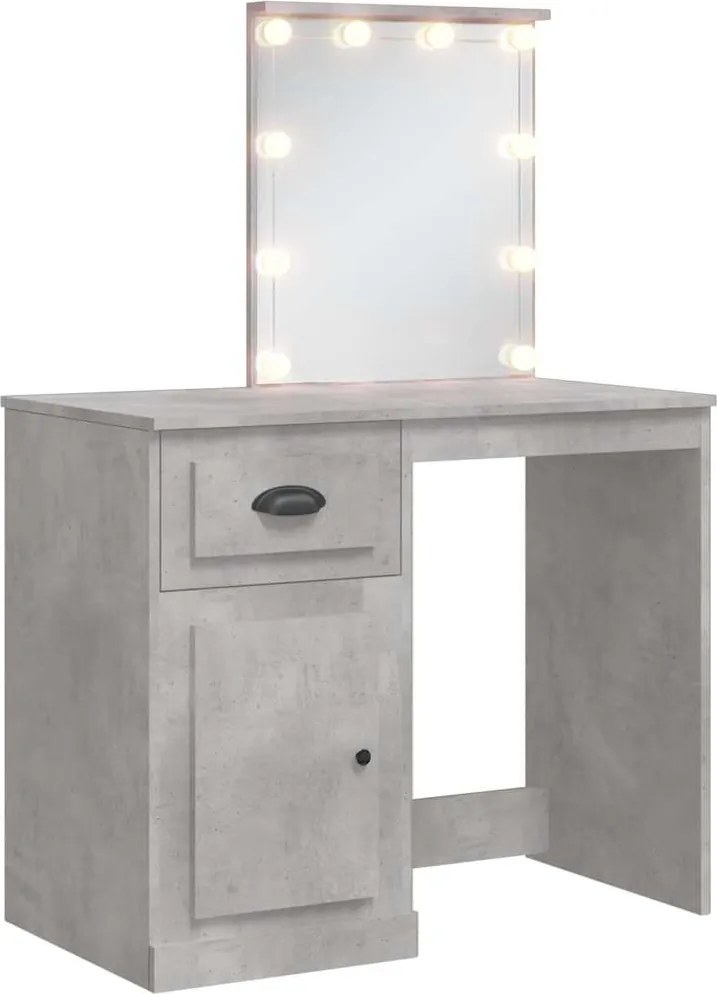 vidaXL Masă de toaletă cu LED-uri, gri beton, 90x42x132,5 cm