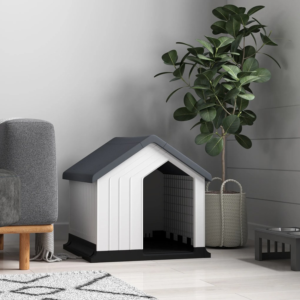 PawHut Niche pentru câine pentru exterior, adăpost impermeabil cu fereastră, din plastic, 62lungime x 61Lățime x 60Înălțime cm, gri | Aosom Romania