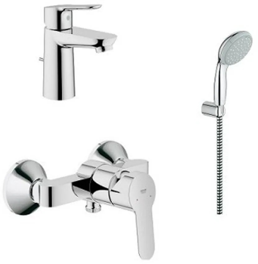 Set baterie lavoar, baterie dus cu para si furtun, crom lucios, Grohe BauEdge