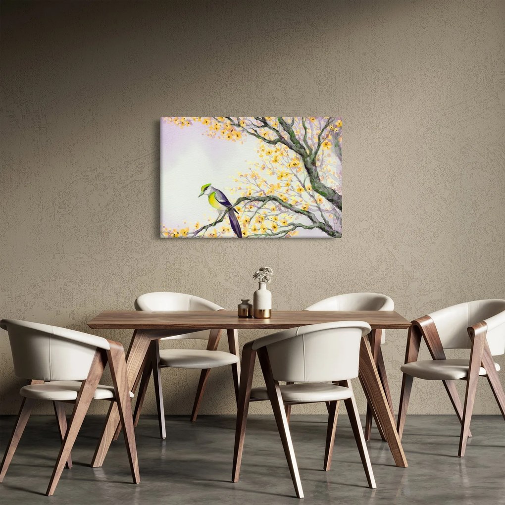 Tablou - Pasăre în copac,acuarelă (90x60 cm)