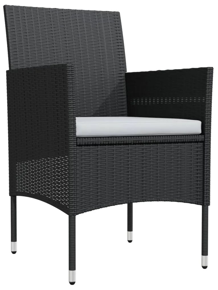 Set mobilier de gradina, cu perne, 3 piese, negru Negru, Lungime masa 80 cm, 3