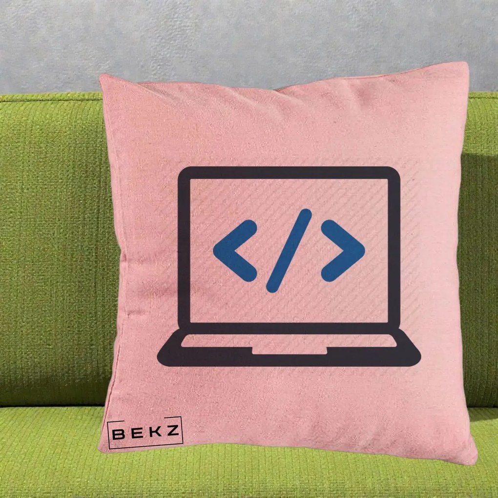 Perna Personalizata Laptop Cod HTML, 40x40 cm, Roz, Husa Detasabila, Perna Inclusa, BEKZ®