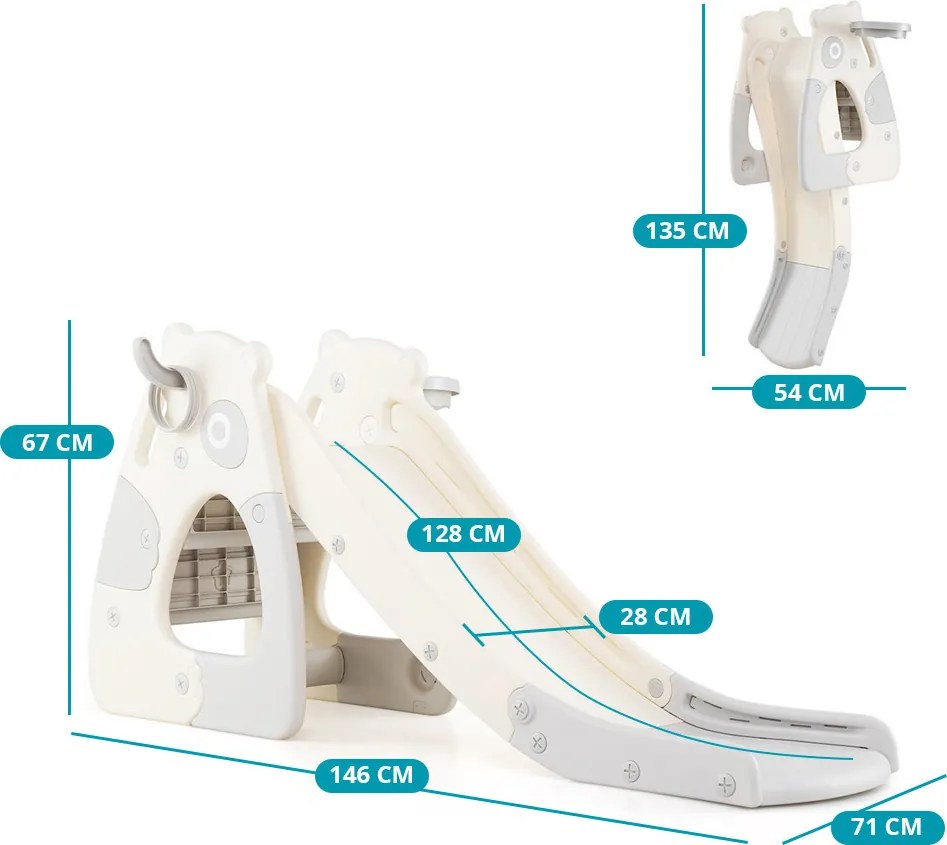 Tobogan pliabil cu panou de baschet și aruncare inele