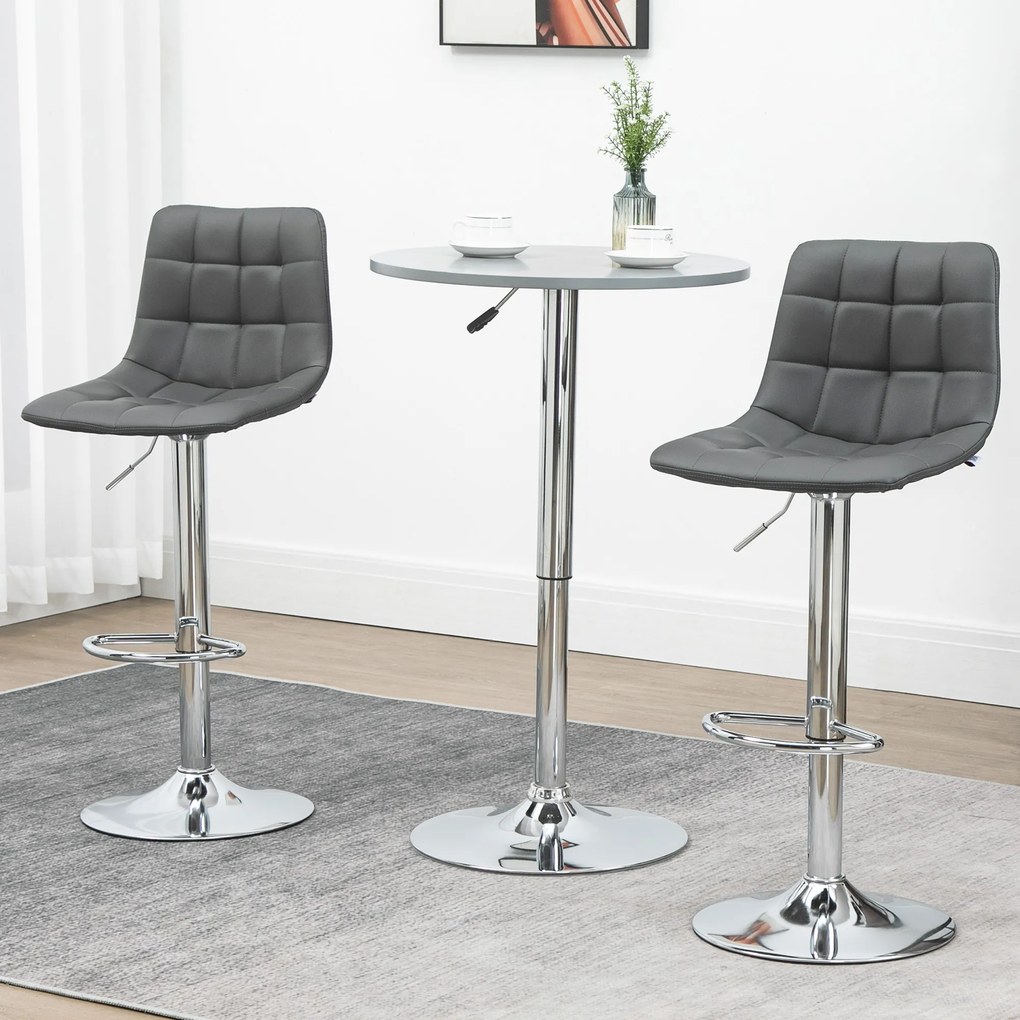 HOMCOM Set de 2 Scaune de Bar cu Spătar, Pivotante la 360° cu Suport pentru Picioare 42x45x89-110 cm, Gri | Aosom Romania