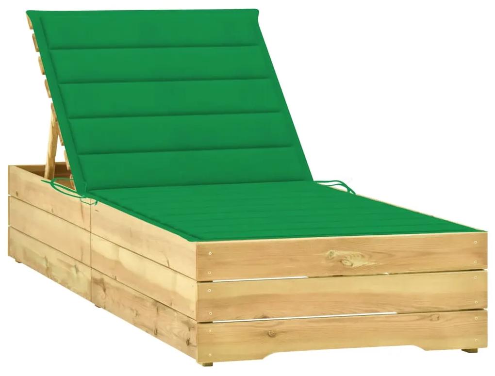 3065914 vidaXL Șezlong cu pernă verde, lemn de pin tratat