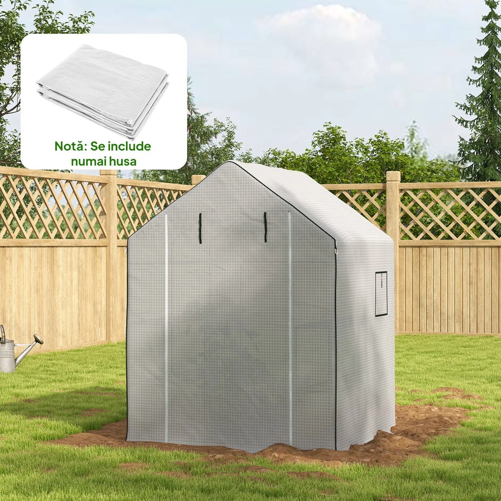 Outsunny Acoperiș de Înlocuire pentru Seră Walk-in din PE cu Ușă Rulabilă și Ferestre, 140 x 143 x 190cm, Alb | Aosom Romania