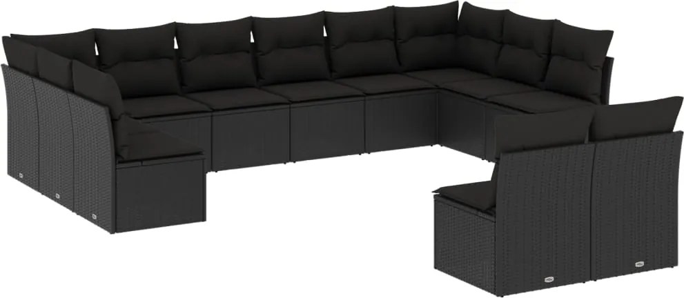 vidaXL Set canapele de grădină, 12 piese, cu perne, negru, poliratan