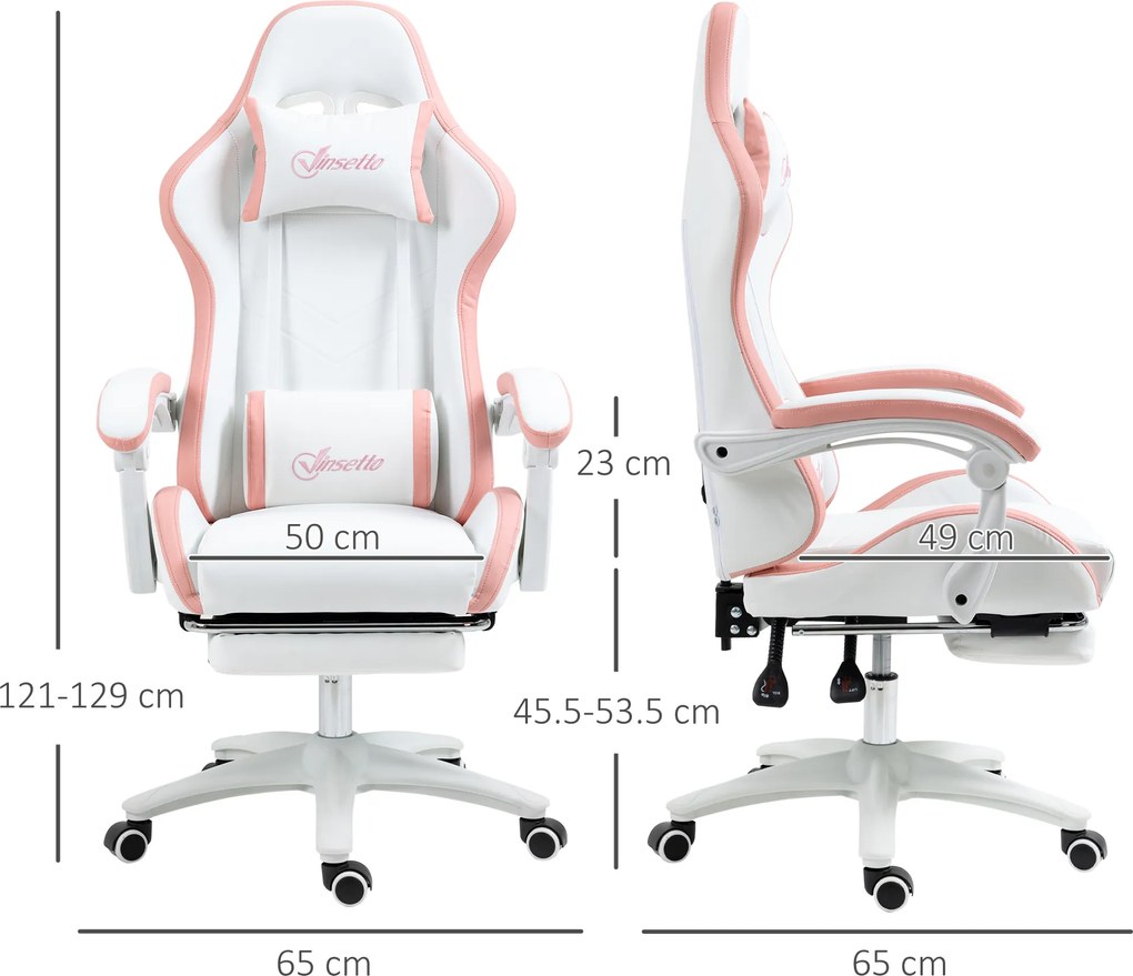Vinsetto Scaun Da Gaming Ad Altezza Reglabil Piele Pu E Oțel Alb Roz | Aosom Romania