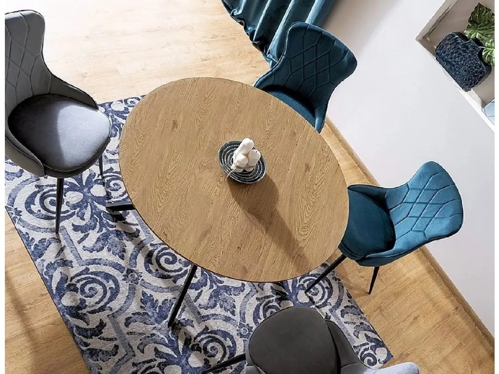 Masa de dining din stejar cu picioare negre ASTER 120x120