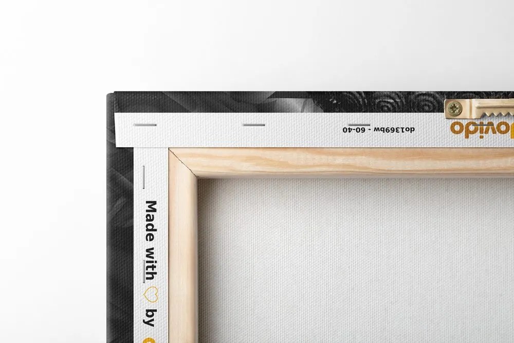 Tablou Budha zâmbitor în design alb-negru