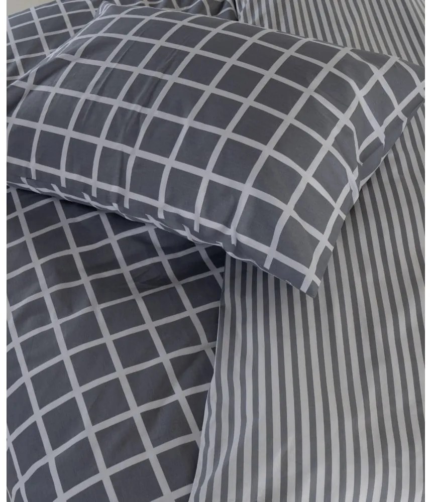 Lenjerie de pat gri din bumbac ranforcé pentru pat de o persoană 140x200 cm Linear Calm Geometric – Mila Home Luxury