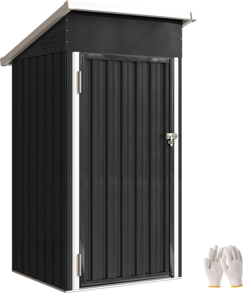Outsunny Șopron metalic exterior pentru grădină 0,74 m² 107,5x91x185 cm cu acoperiș înclinat ușă cu încuietoare ventilații gri | Aosom Romania