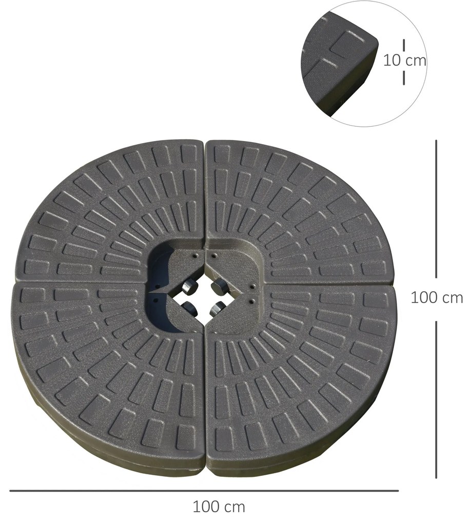 Outsunny Suport pentru Umbrela Descentralizata de Gradina cu Baza in Cruce, Set 4 Placi din HDPE 66x45x10cm