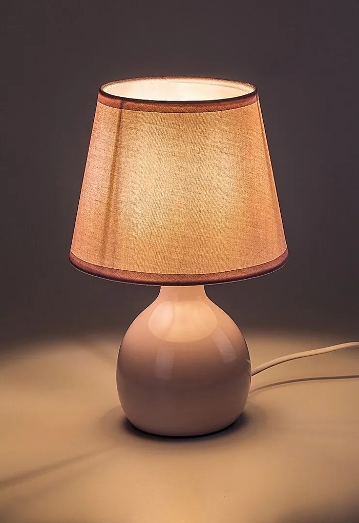 Lampa de masa ceramica si abajur roz Ingrid