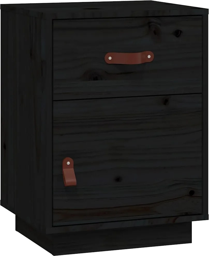 vidaXL Noptieră, negru, 40x34x55 cm, lemn masiv de pin