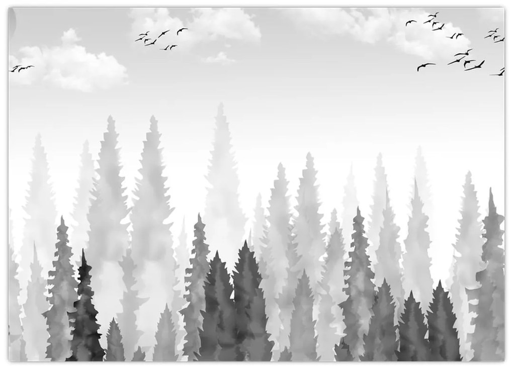 Tablou pe sticlă - Culmi de pădure (70x50 cm)