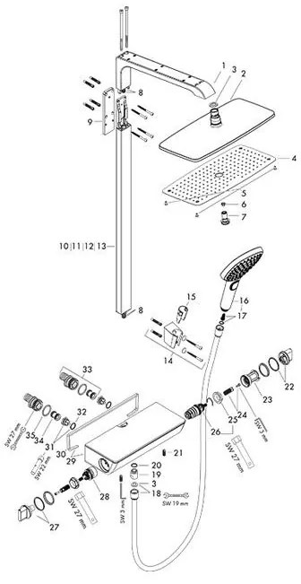 Coloana dus cu baterie si termostat Hansgrohe, Raindance Select E 360, crom