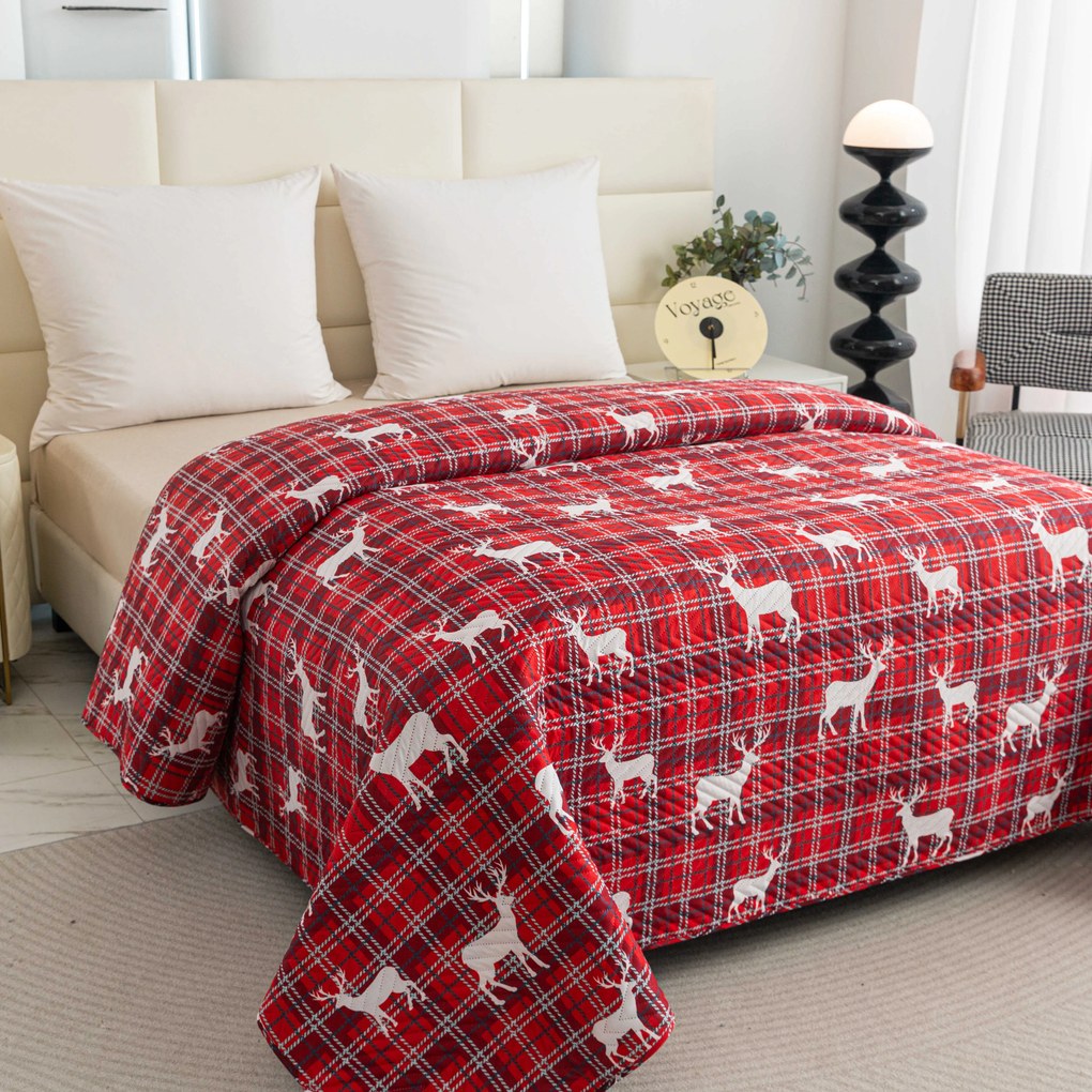 Cuvertura de pat DEER AND PLAID rosu Dimensiune: 170 x 210 cm