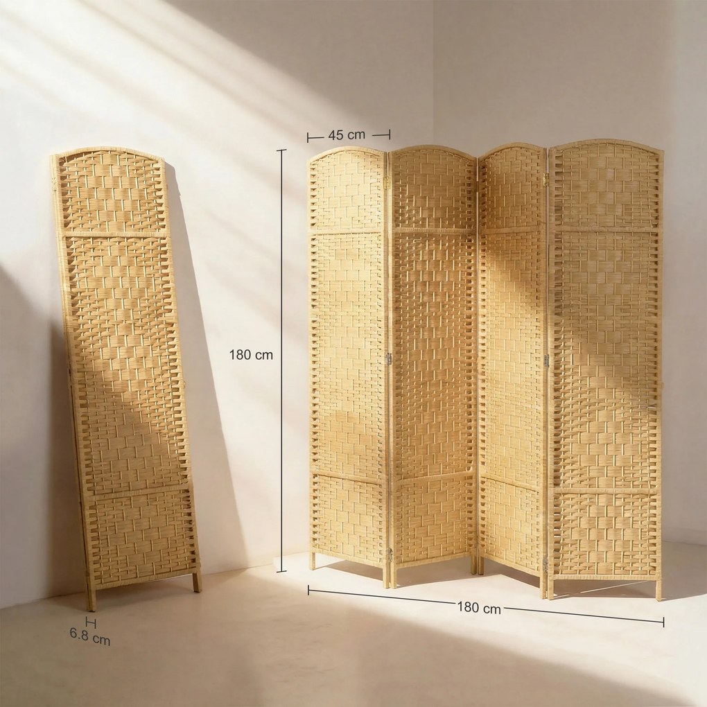HOMCOM Paravan 4 Panouri Pliabile Per Interni Împletit 180x180cm | Aosom Romania