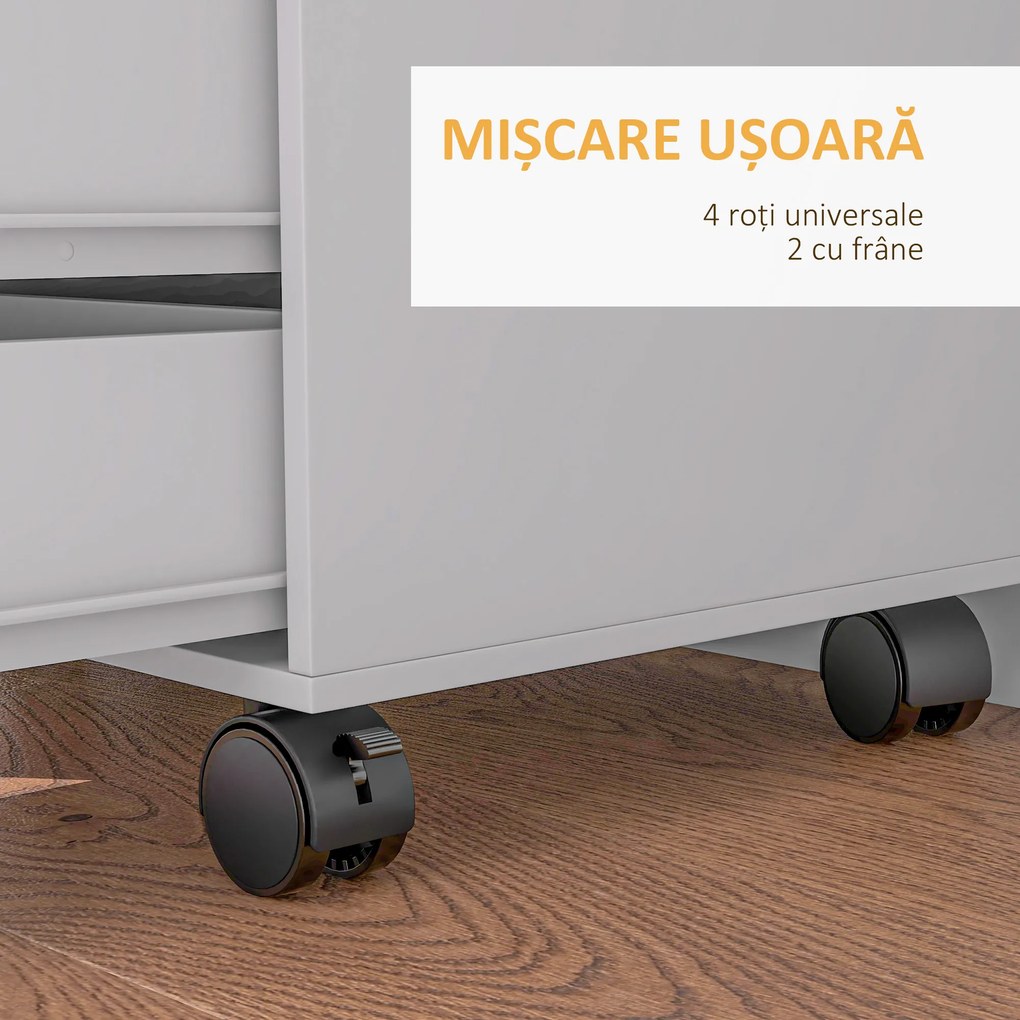 HOMCOM Dulap Lateral cu 5 Sertare, Dulap cu Raft Reglabil, Mobilier pentru Birou pe Roți, Suport pentru Imprimantă pentru Biroul de Acasă, Alb | Aosom Romania