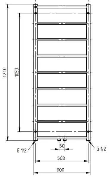 P.M.H. NAAS NS4C-M - Radiator de baie tip scară, 222 W, 121 cm, crom lucios