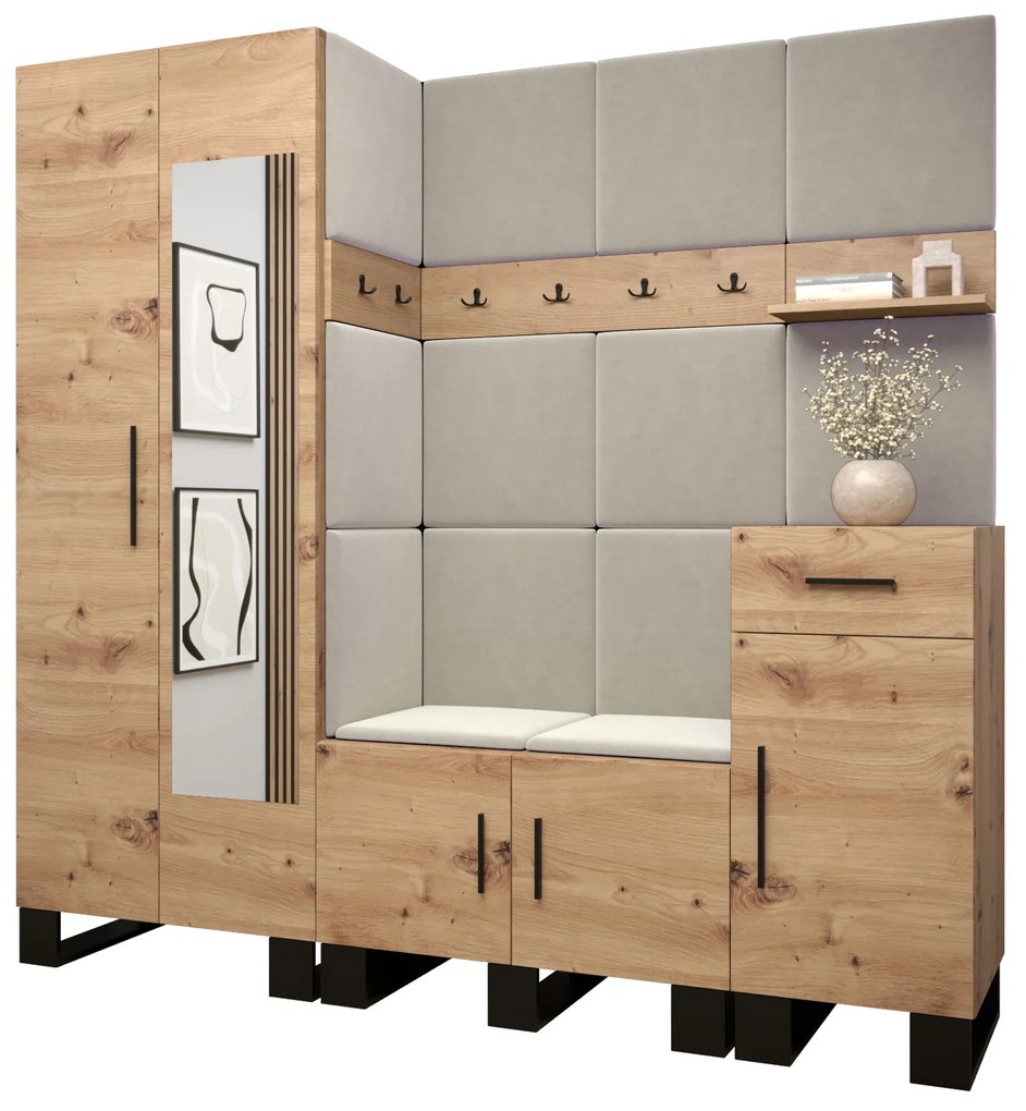 Set mobilier pentru hol Amanda 13 (Stejar artisan + bej). 1085965
