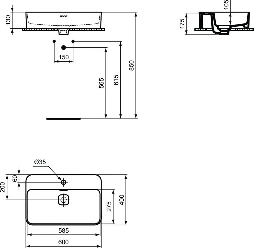 Lavoar Ideal Standard Strada II, 60x40 cm, montare pe mobilier, alb - T299801