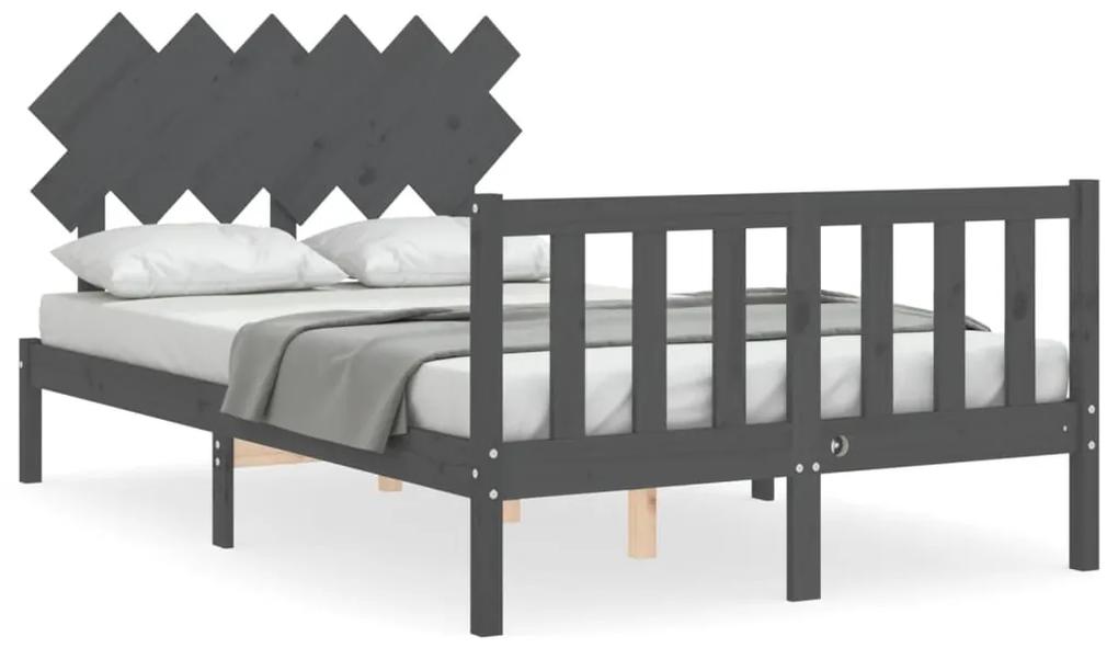 3193443 vidaXL Cadru de pat cu tăblie, dublu, gri, lemn masiv