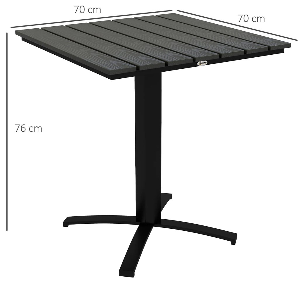Outsunny Masa pentru terasă, pentru 4 persoane, cu aspect de lemn, cadru din aluminiu, 70 x 70 x 76 cm, Gri | Aosom Romania