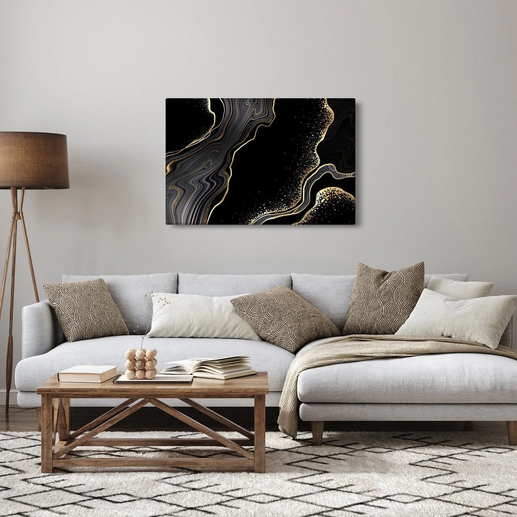 Tablou - Marmură negru - auriu (90x60 cm)