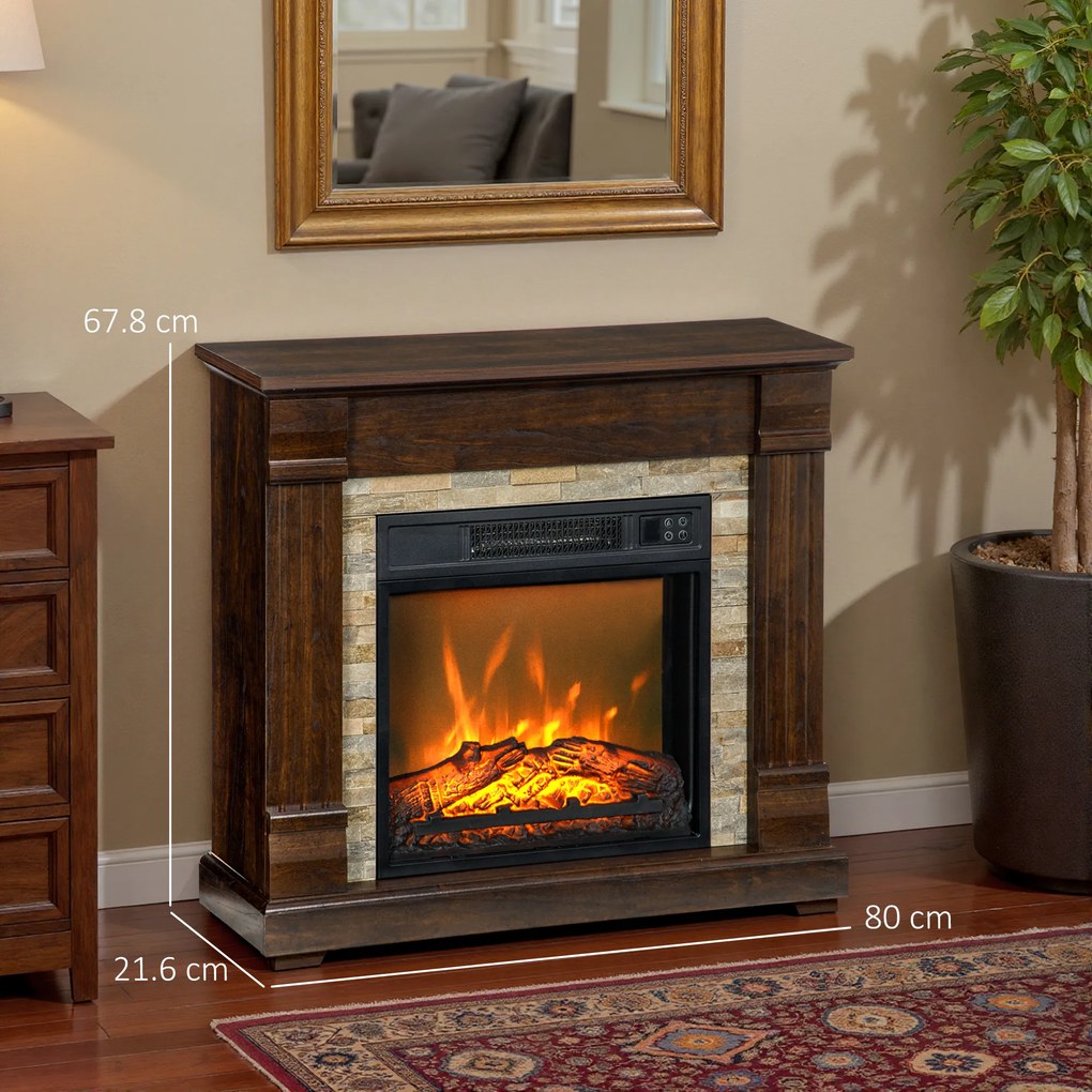 HOMCOM Semineu Electric de Podea cu Timer, Temperatura Reglabila, din Metal, ABS si PAL, 80x21.6x67.8 cm, Maro | Aosom Romania