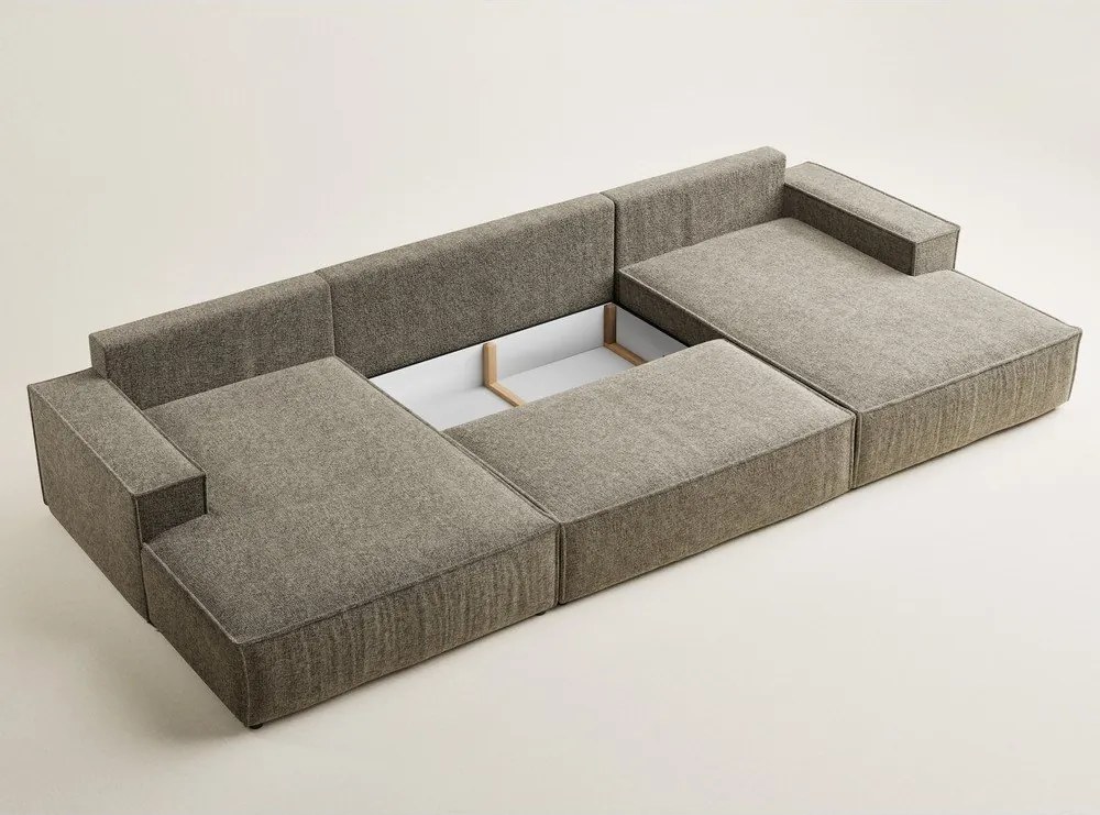 Colțar maro extensibil/cu spațiu de depozitare cu tapițerie din chenille (în formă de "U") Kyoto – Maison de Rêve