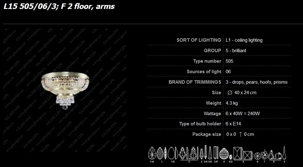 Plafoniera cristal Bohemia, L15 505/06/3; F 2 floor, arms