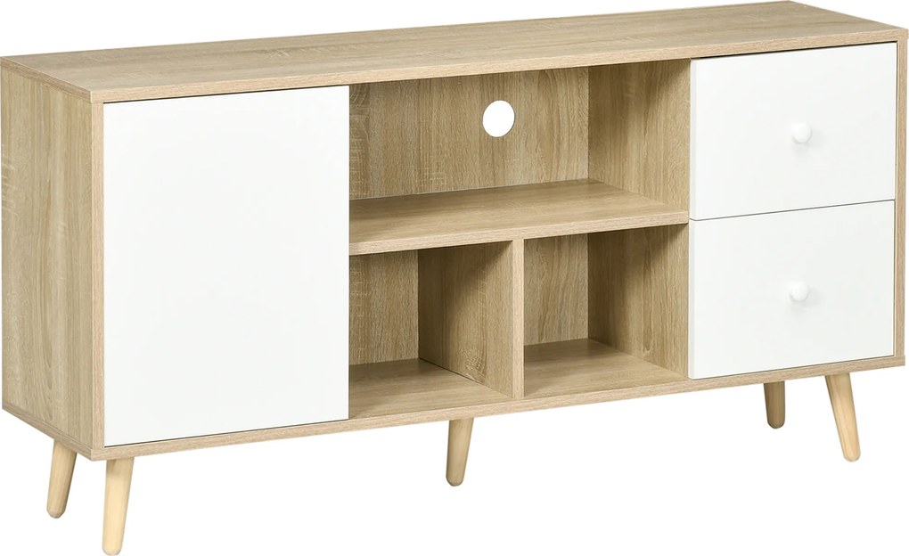 HOMCOM Mobilier TV pentru televizor de până la 114,3 cm picioare din lemn masiv stil scandinav 3 nișe 1 dulap 120 x 30 x 60 cm | Aosom Romania