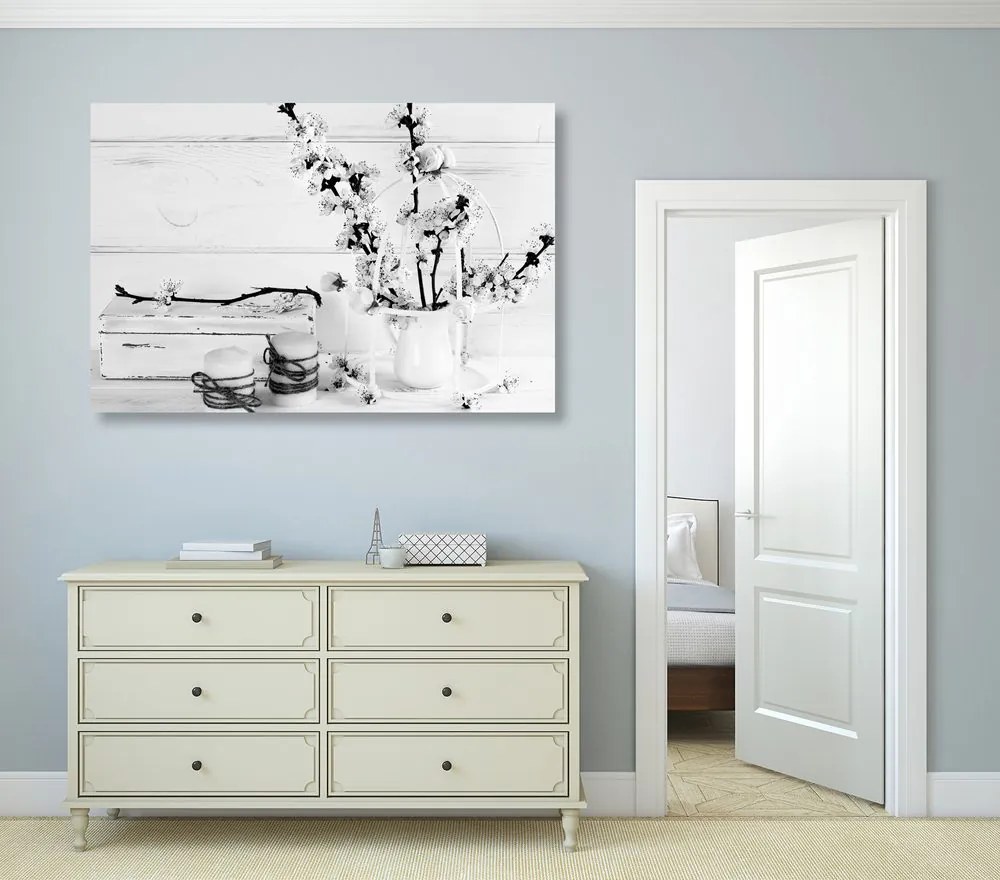 Tablou natura moartă rusticală în design alb-negru
