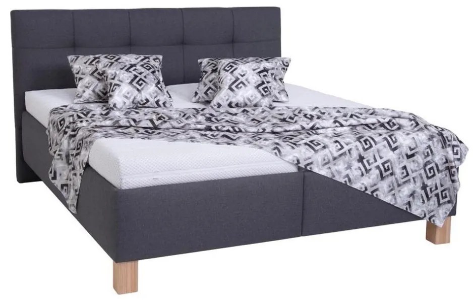 Pat tapițat MARIA, 160 x 200 cm, cu saltea și spațiu de depozitare, gri